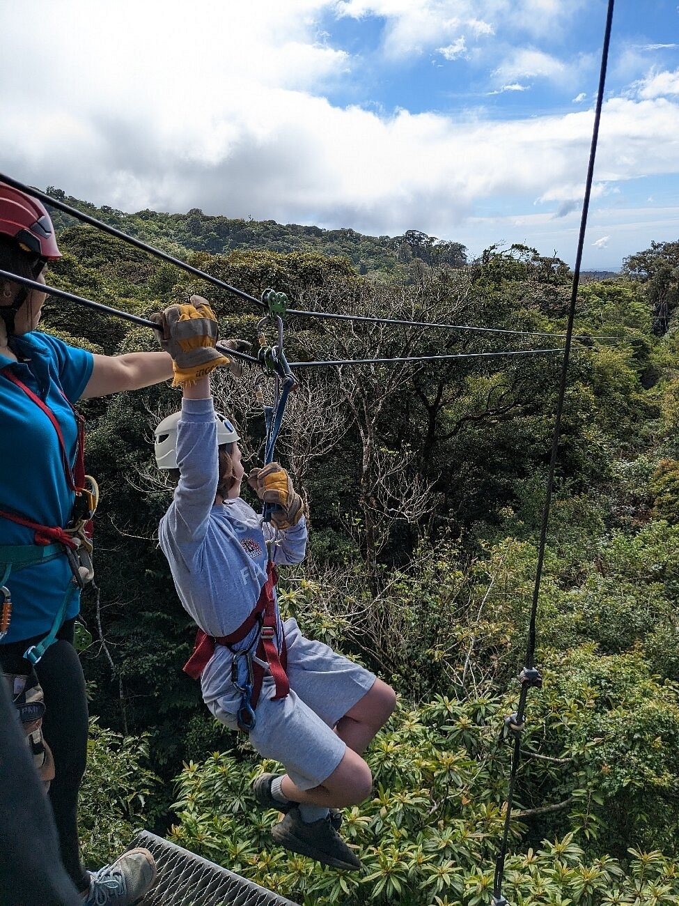 Visitor preparing to zipline above the Monteverde cloud forest in Costa Rica.